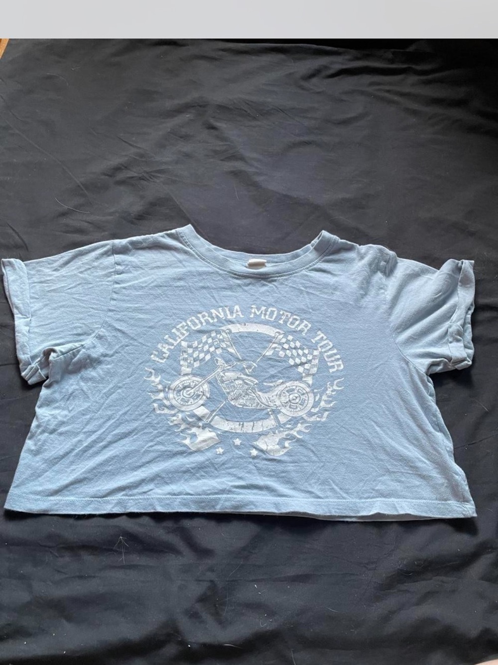 Light Blue Motorcycle Graphic Tee - cropped Short Sleeve